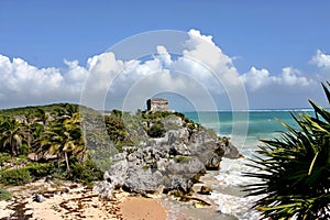 Tulum Mayan Ruins of Mexico over looking a rocky shore