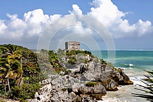 Tulum Mayan Ruins of Mexico over looking a rocky shore