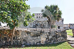 Tulum Mayan Ruins of Mexico over looking a rocky shore