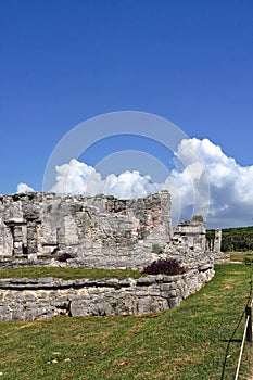 Tulum Mayan Ruins of Mexico over looking a rocky shore