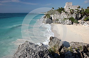 Tulum ruins with sandy beach