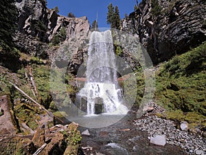 Tumalo Falls from the bottom of a waterfall. Central oregon