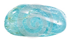 tumbled aquamarine gemstone isolated on white