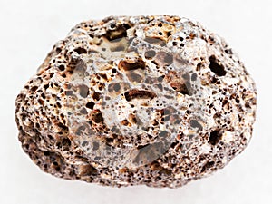 tumbled brown pumice stone on white marble