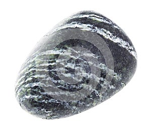 tumbled chrysotile serpentine gemstone on white