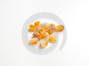 Tumbled Citrine Quartz stones close up for crystal therapy treat