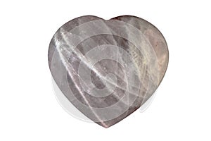 Tumbled and polished rose quartz heart on white background