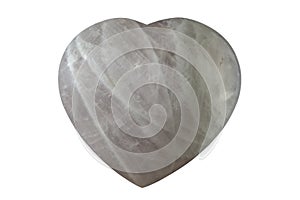 Tumbled and polished rose quartz heart on white background