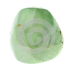 tumbled Prehnite gemstone on white