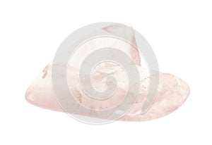 tumbled rose quartz stone in heart shape on white