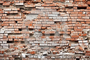 tumbledown brick wall from earthquake activity