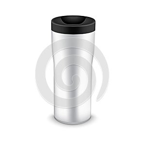 Tumbler bottle mug for travel. Thermo water cup plastic or metal coffee mug template design