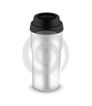 Tumbler bottle mug for travel. Thermo water cup plastic or metal coffee mug template design