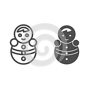 Tumbler doll line and solid icon, Kids toys concept, roly poly toy sign on white background, doll balance icon in