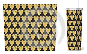 Tumblers wrap design with golden sparcle hearts pattern. 20oz tumblers wrap mug