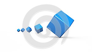 Tumbling blue 3D cubes isolated