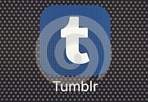 Tumblr application icon on Apple iPhone 8 smartphone screen close-up. Tumblr app icon. Tumblr is internet online social network.