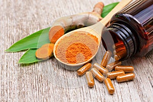 Tumeric herbal medicine capsule.