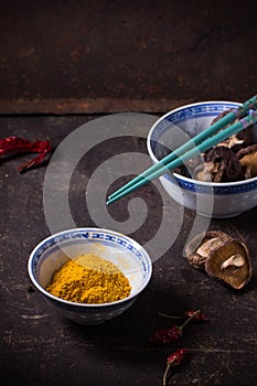 Tumeric powder and shiitake mushrooms