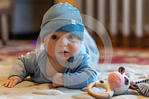 Tummy time with 4 month old baby boy