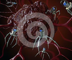 Tumor cell invaded by nanobots