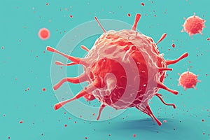 Tumor microenvironment background with cancer cells, T-Cells, nanoparticles, molecules and blood vessels