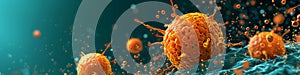 Tumor microenvironment background with cancer cells, T-Cells, nanoparticles, molecules and blood vessels