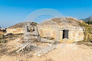 Tumulus tomb at the necropolis of Hierapolis ancient site in Denizli province of Turkey