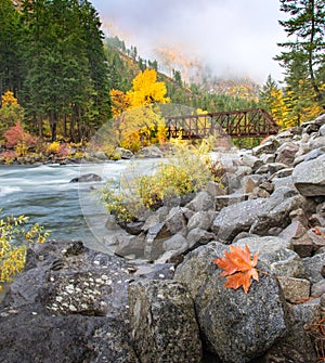 Tumwater river flow along the Leavenworth in Autumn