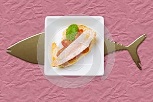 Tuna albacore belly from the north, modern background photo