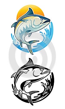 Tuna Blackfin Vector Illustration jump in ocean sunset tuna fish bluefin drawing