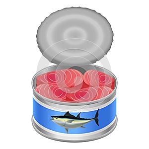 Tuna canned goods mockup, realistic style