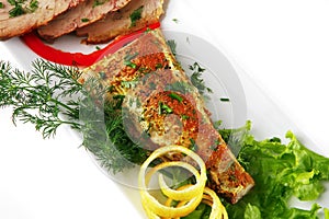 Tuna chunk served on white