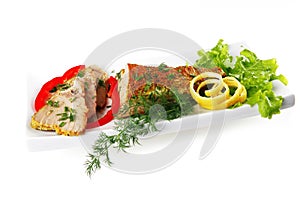 Tuna chunk served on white