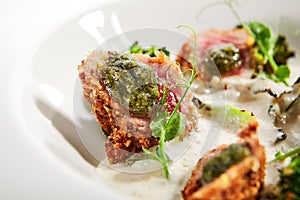 Tuna in crispy breading close up