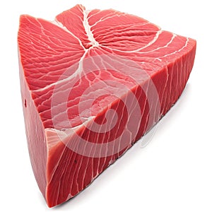 Tuna Detailed close-up of tuna steak, angle close-up, creative detail vibrant red marbling, isolated on transparent