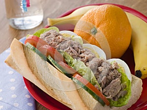 Tuna Egg and Salad Baguette with Fresh Fruit