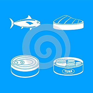 Tuna fish can steak icons set, simple style