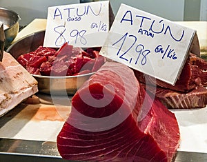 Tuna fish crude meat, cut sea food photo