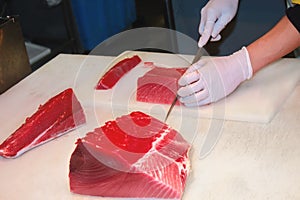 Tuna fish cutting photo
