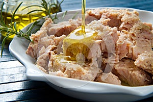 Tuna fish in oil, canned food.