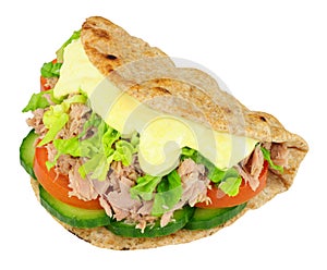 Tuna Fish And Salad Sandwich In A Folded Flatbread