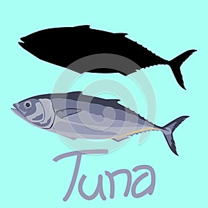 Tuna fish vector illustration flat style black silhouette