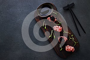 Tuna gunkan sushi set with caviar, Japanese food