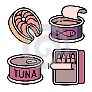 Tuna icons set, outline style