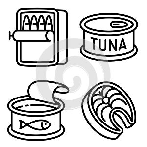 Tuna icons set, outline style