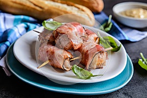 Tuna meat wrapped in bacon