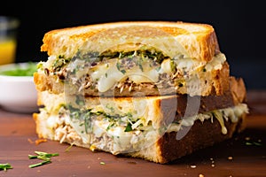 a tuna melt toasted sandwich with crispy edges