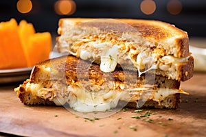 a tuna melt toasted sandwich with crispy edges