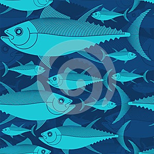 Tuna pattern seamless. tunny Seafood fish background. vector texture